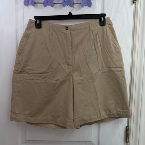 Karen Scott Pants - Karen Scott tan high waisted‎ pleated cotton pocket casual khaki shorts relaxed